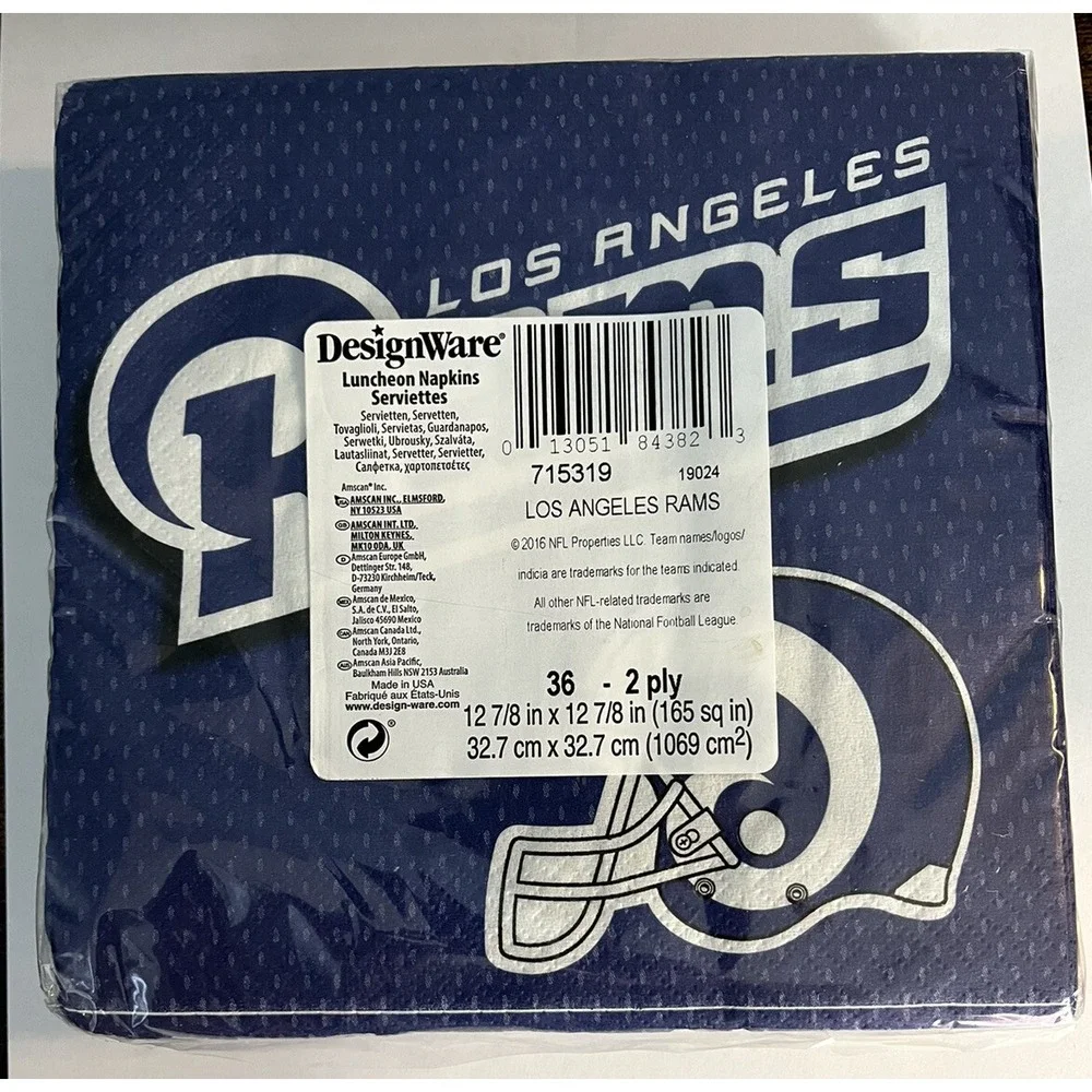 Vintage LA Rams Luncheon Napkins NFL Football Party Un-Opened Pack of 36 2ply